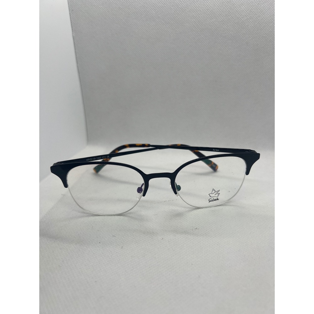 Selah Cat Eye Semi Rimless Eyeglasses Black Tortoise 49-19-140 C1 Frames